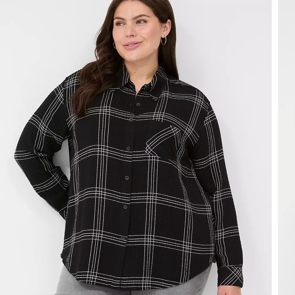 Lane Bryant Black and White Plaid Shirt